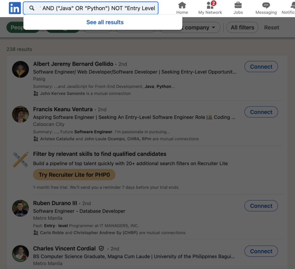LinkedIn offers robust Boolean search capabilities